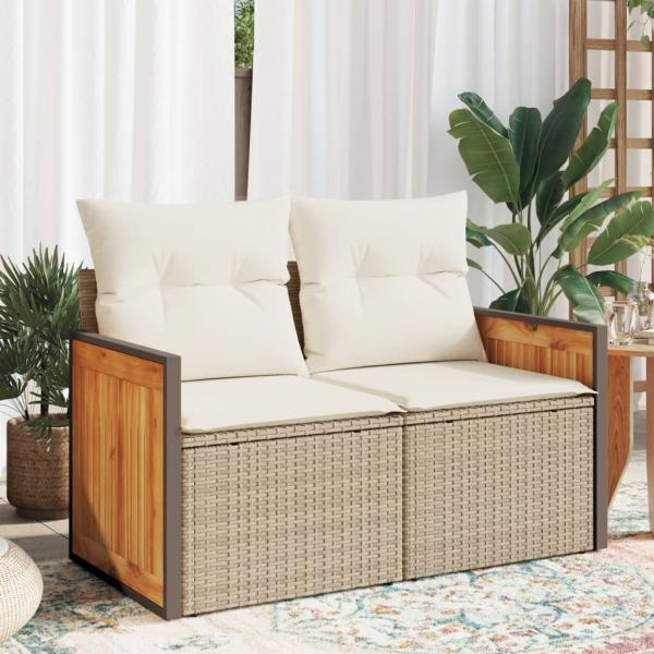 ARDEBO.de - Gartensofa mit Kissen 2-Sitzer Beige Poly Rattan