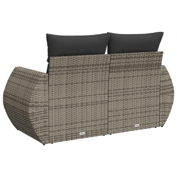 Gartensofa 2-Sitzer mit Kissen Grau Poly Rattan