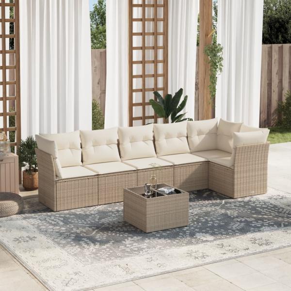 ARDEBO.de - 7-tlg. Garten-Sofagarnitur mit Kissen Beige Poly Rattan