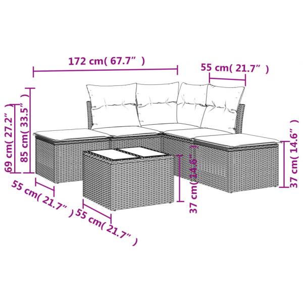 6-tlg. Garten-Sofagarnitur mit Kissen Schwarz Poly Rattan