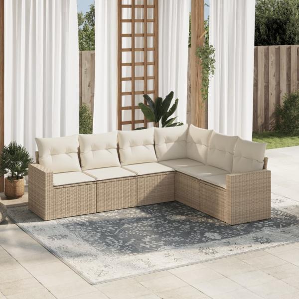 ARDEBO.de - 6-tlg. Garten-Sofagarnitur mit Kissen Beige Poly Rattan