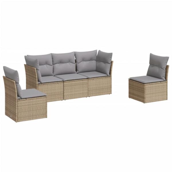 5-tlg. Garten-Sofagarnitur mit Kissen Beige Poly Rattan