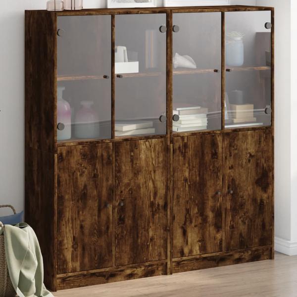 ARDEBO.de - Bücherschrank mit Türen Räuchereiche 136x37x142cm Holzwerkstoff