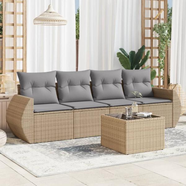 ARDEBO.de - 5-tlg. Garten-Sofagarnitur mit Kissen Beige Poly Rattan