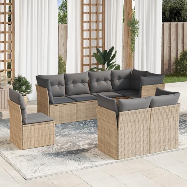 ARDEBO.de - 8-tlg. Garten-Sofagarnitur mit Kissen Beige Poly Rattan