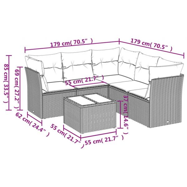 6-tlg. Garten-Sofagarnitur mit Kissen Schwarz Poly Rattan