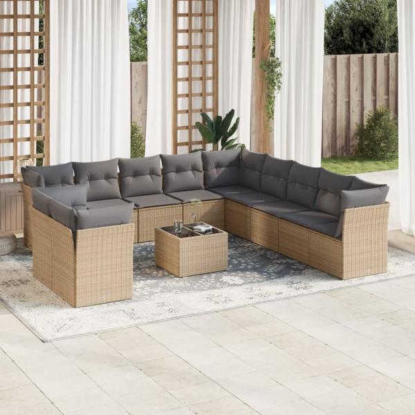 ARDEBO.de - 12-tlg. Garten-Sofagarnitur mit Kissen Beige Poly Rattan