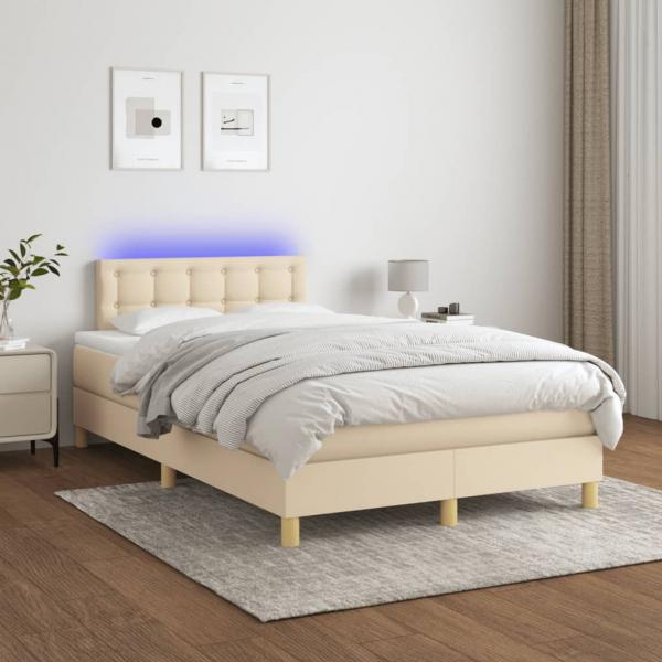 Boxspringbett mit Matratze & LED Creme 120x190 cm Stoff