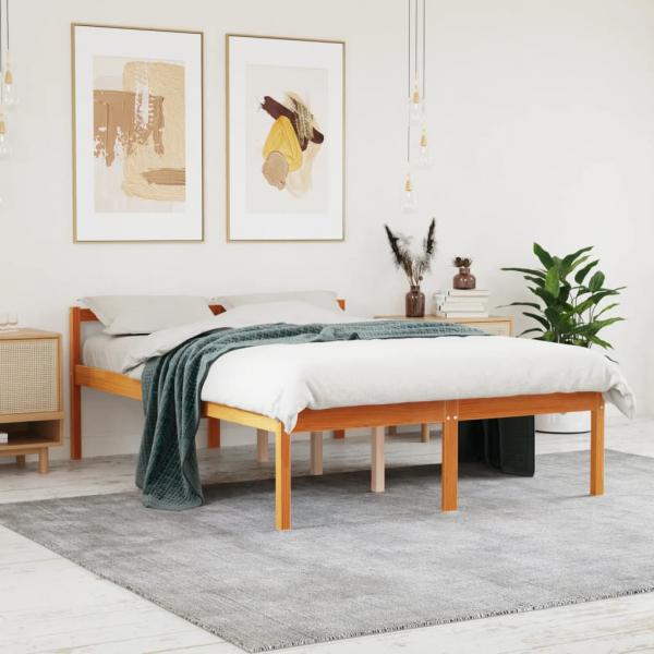 Seniorenbett Wachsbraun 135x190 cm Massivholz Kiefer