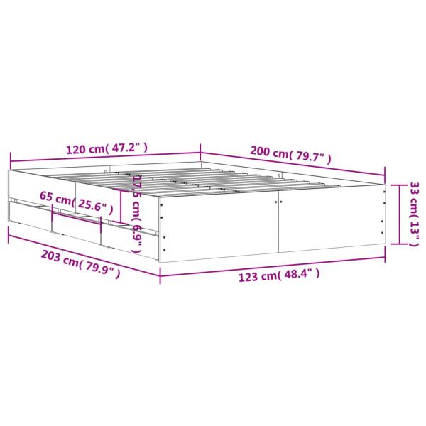 Bettgestell mit Schubladen Grau Sonoma 120x200 cm Holzwerkstoff