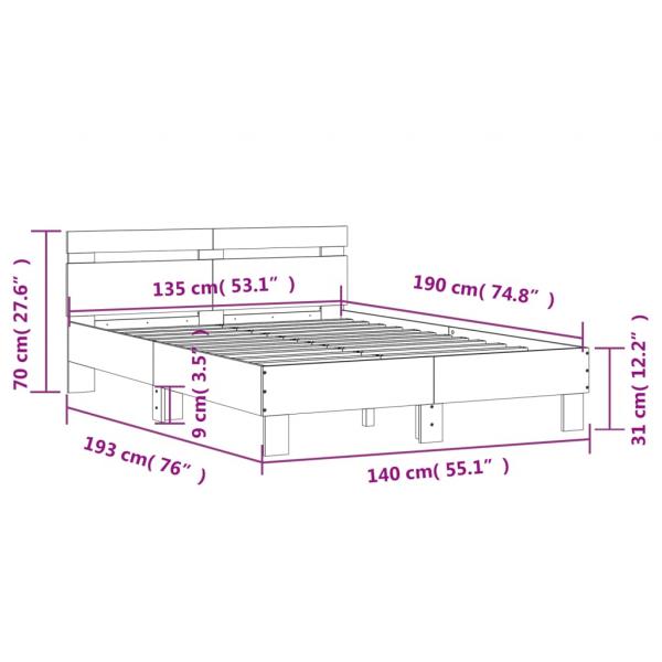 Bettgestell mit Kopfteil Betongrau 135x190 cm Holzwerkstoff