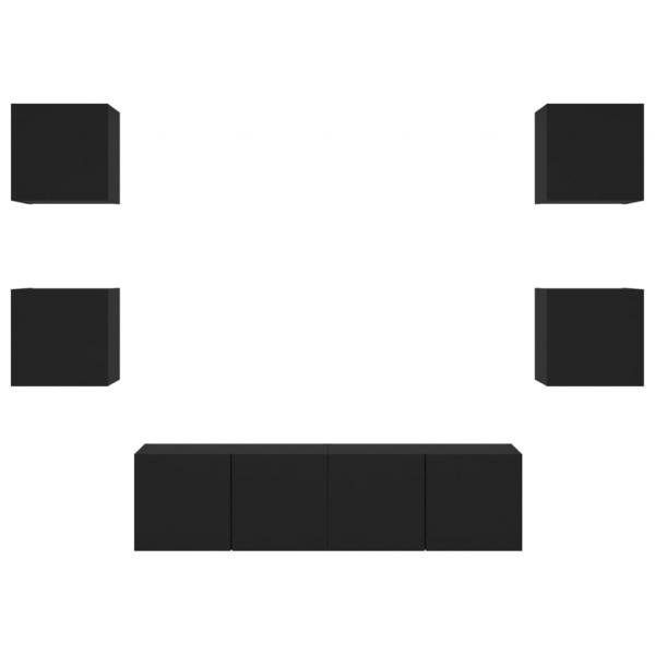 6-tlg. Wohnwand mit LED-Beleuchtung Schwarz Holzwerkstoff