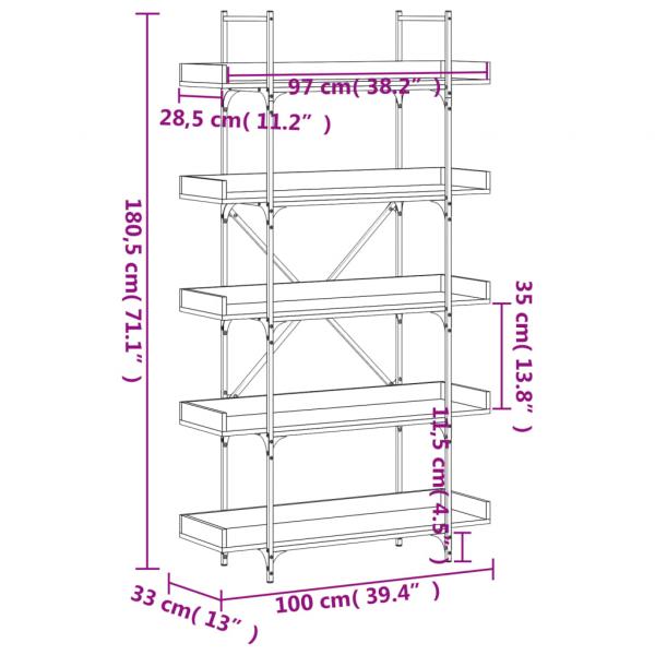 Bücherregal 5 Böden Grau Sonoma 100x33x180,5 cm Holzwerkstoff