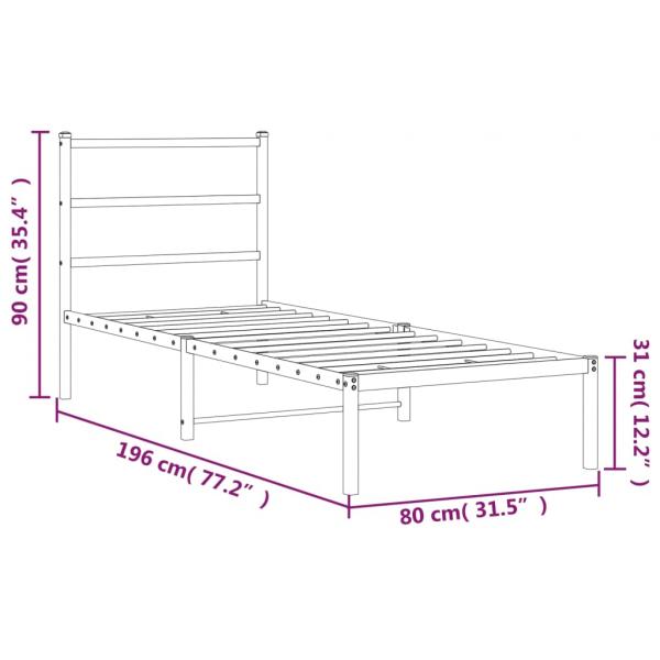 Bettgestell mit Kopfteil Metall Weiß 75x190 cm