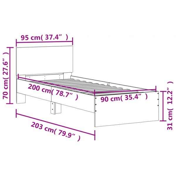 Bettgestell mit Kopfteil Betongrau 90x200 cm Holzwerkstoff