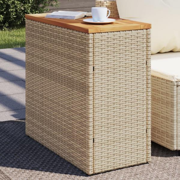 ARDEBO.de - Garten-Beistelltisch Holzplatte Beige 58x27,5x55 cm Poly Rattan