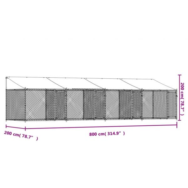 Hundezwinger mit Dach und Türen Grau 8x2x2 m Verzinkter Stahl