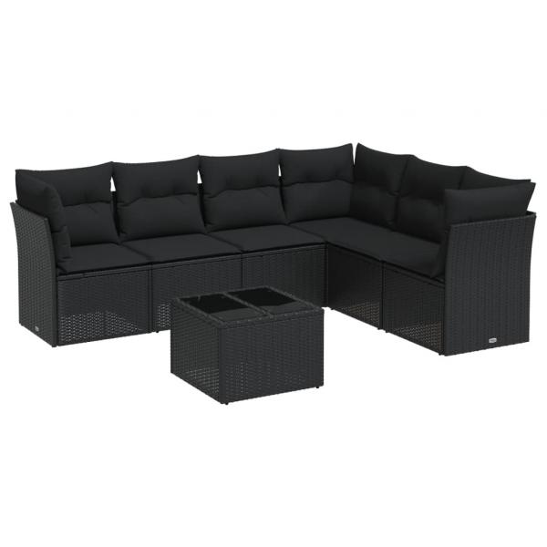 7-tlg. Garten-Sofagarnitur mit Kissen Schwarz Poly Rattan