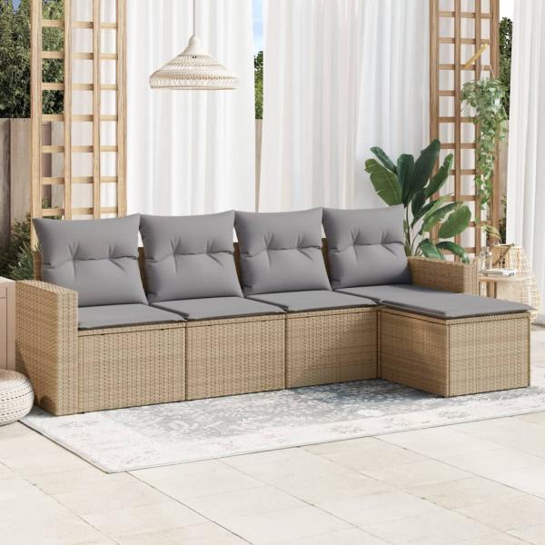 ARDEBO.de - 5-tlg. Garten-Sofagarnitur mit Kissen Beige Poly Rattan