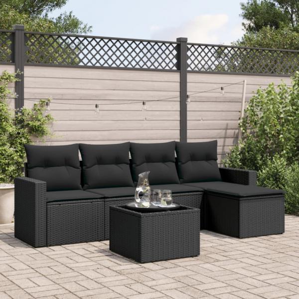 ARDEBO.de - 6-tlg. Garten-Sofagarnitur mit Kissen Schwarz Poly Rattan