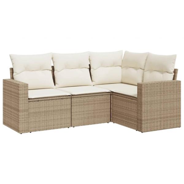 4-tlg. Garten-Sofagarnitur mit Kissen Beige Poly Rattan