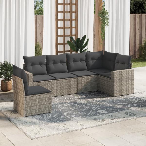 ARDEBO.de - 6-tlg. Garten-Sofagarnitur mit Kissen Grau Poly Rattan