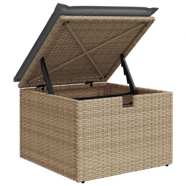 Gartenhocker mit Kissen Beige 55x55x37 cm Poly Rattan