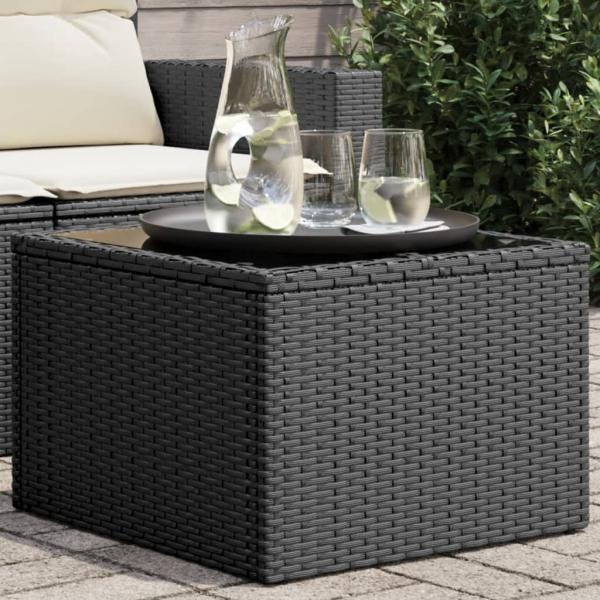 ARDEBO.de - Gartentisch mit Glasplatte Schwarz 55x55x37 cm Poly Rattan