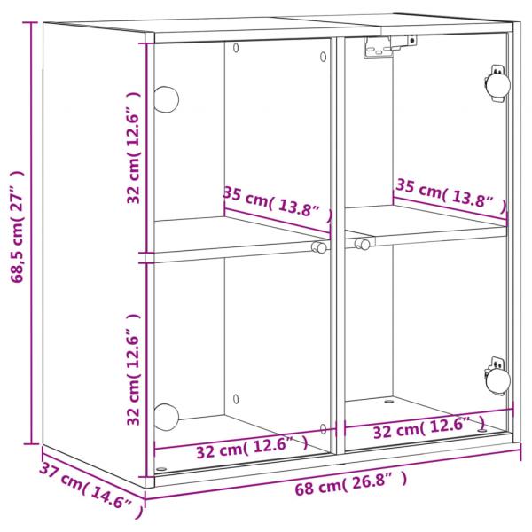 Wandschrank mit Glastüren Räuchereiche 68x37x68,5 cm