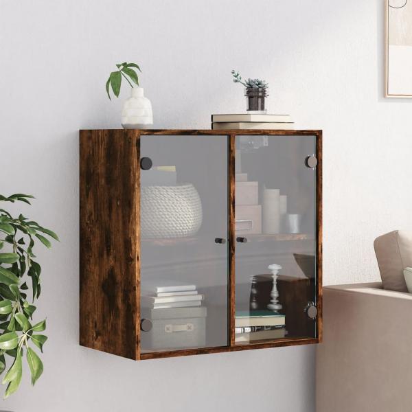 Wandschrank mit Glastüren Räuchereiche 68x37x68,5 cm