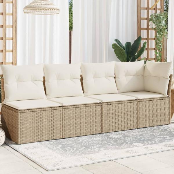 ARDEBO.de - Gartensofa mit Kissen 4-Sitzer Beige Poly Rattan