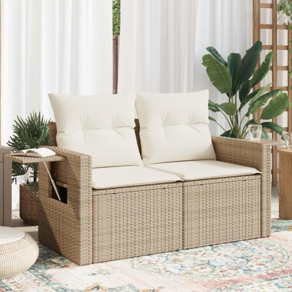 ARDEBO.de - Gartensofa mit Kissen 2-Sitzer Beige Poly Rattan