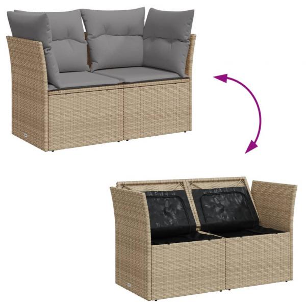 Gartensofa mit Kissen 2-Sitzer Beige Poly Rattan