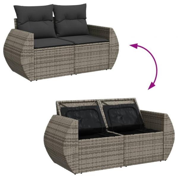 Gartensofa 2-Sitzer mit Kissen Grau Poly Rattan