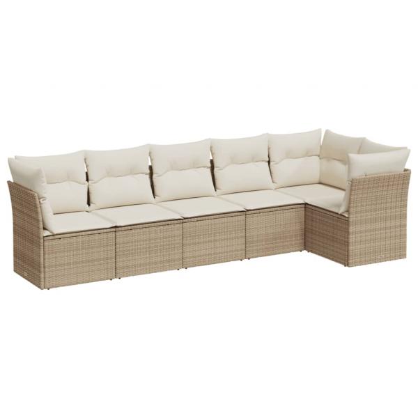 6-tlg. Garten-Sofagarnitur mit Kissen Beige Poly Rattan