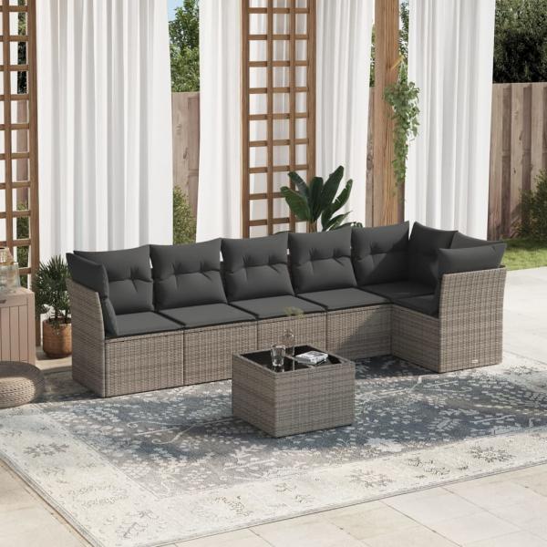 ARDEBO.de - 7-tlg. Garten-Sofagarnitur mit Kissen Grau Poly Rattan