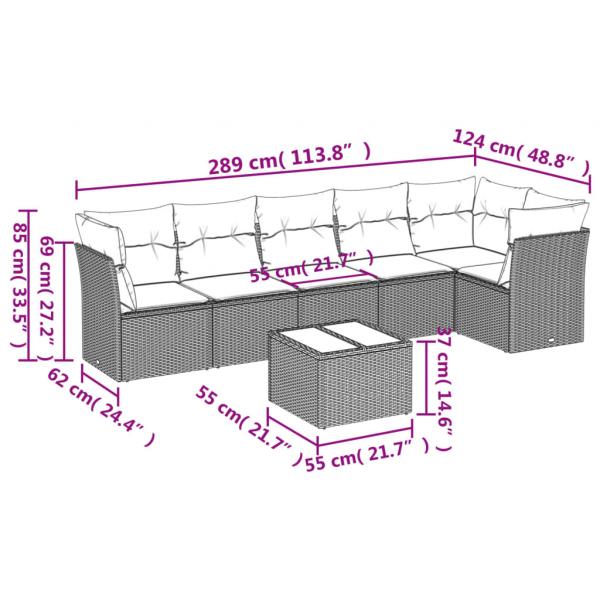 7-tlg. Garten-Sofagarnitur mit Kissen Grau Poly Rattan