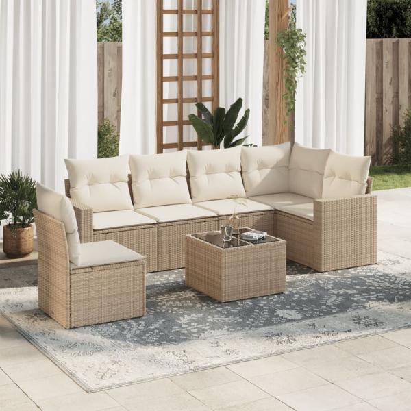 ARDEBO.de - 7-tlg. Garten-Sofagarnitur mit Kissen Beige Poly Rattan