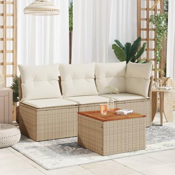 Gartentisch Beige 55x55x37 cm Poly Rattan und Akazienholz