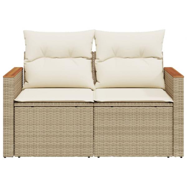 Gartensofa mit Kissen 2-Sitzer Beige Poly Rattan