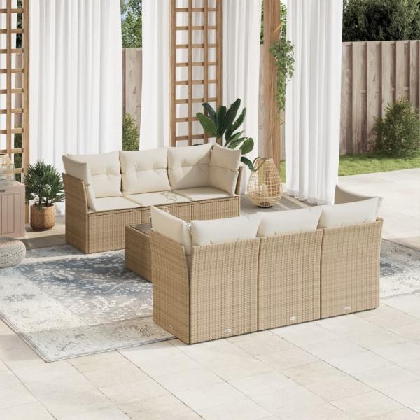 ARDEBO.de - 7-tlg. Garten-Sofagarnitur mit Kissen Beige Poly Rattan