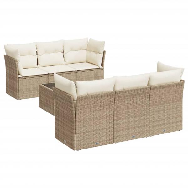 7-tlg. Garten-Sofagarnitur mit Kissen Beige Poly Rattan