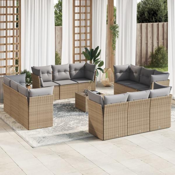 ARDEBO.de - 13-tlg. Garten-Sofagarnitur mit Kissen Beige Poly Rattan