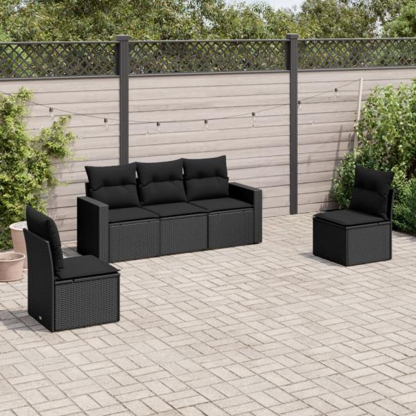 ARDEBO.de - 5-tlg. Garten-Sofagarnitur mit Kissen Schwarz Poly Rattan