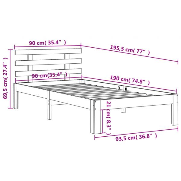 Massivholzbett ohne Matratze Wachsbraun 90x190 cm Kiefernholz