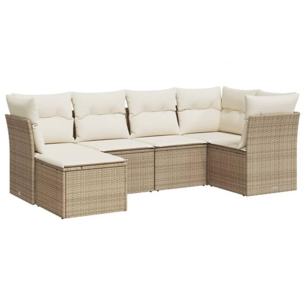 6-tlg. Garten-Sofagarnitur mit Kissen Beige Poly Rattan