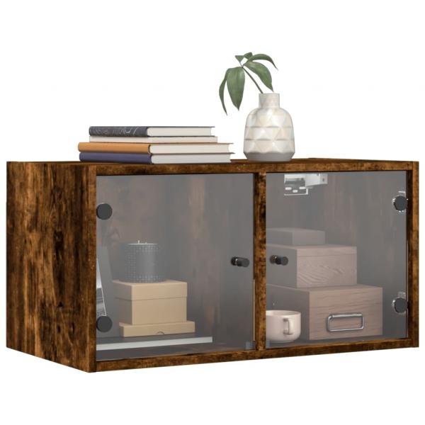 Wandschrank mit Glastüren Räuchereiche 68,5x37x35 cm