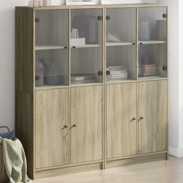 ARDEBO.de - Bücherschrank mit Türen Sonoma-Eiche 136x37x142cm Holzwerkstoff