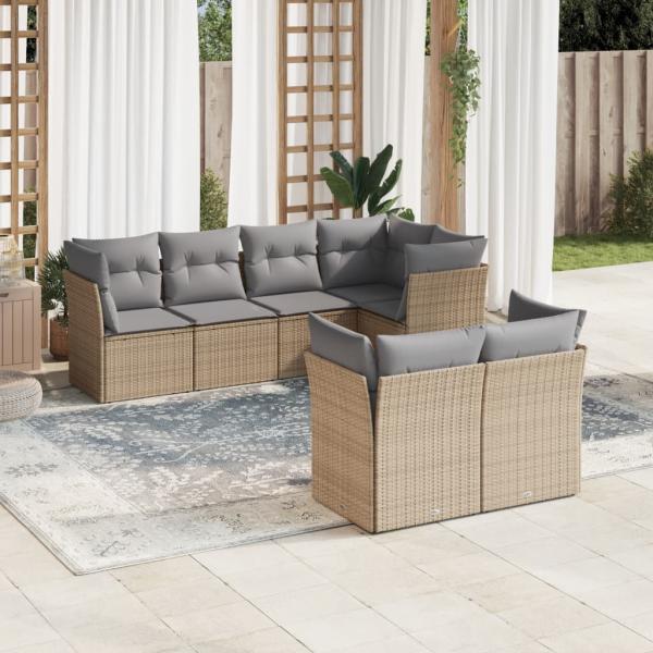 ARDEBO.de - 7-tlg. Garten-Sofagarnitur mit Kissen Beige Poly Rattan