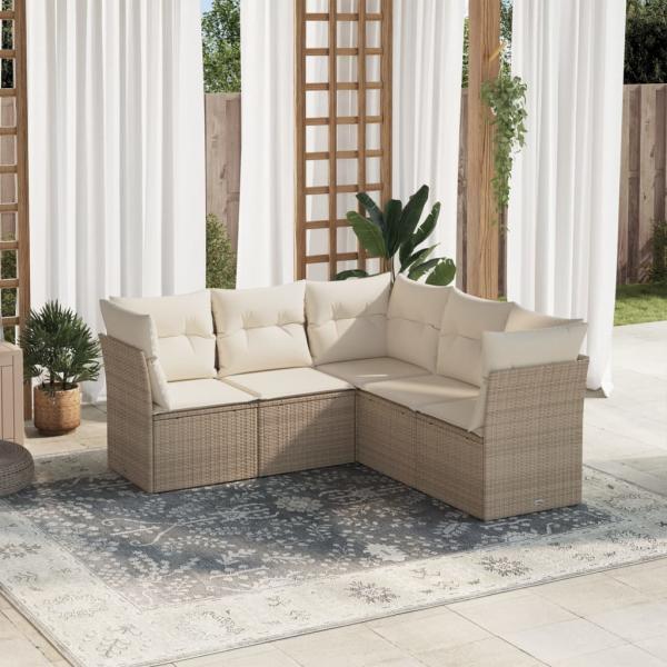 ARDEBO.de - 5-tlg. Garten-Sofagarnitur mit Kissen Beige Poly Rattan